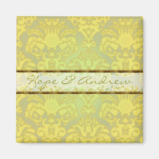Lime Green Damask bruiloft magneet (Voorkant)