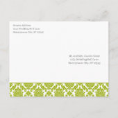 Lime Green Damask op witte bruiloft uitnodiging (Achterkant)