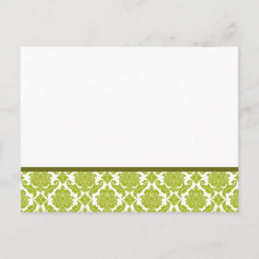 Lime Green Damask op witte bruiloft uitnodiging (Achterkant)