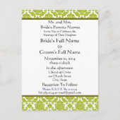 Lime Green Damask op witte bruiloft uitnodiging (Voorkant)
