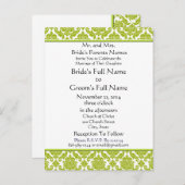 Lime Green Damask op witte bruiloft uitnodiging (Voorkant / Achterkant)