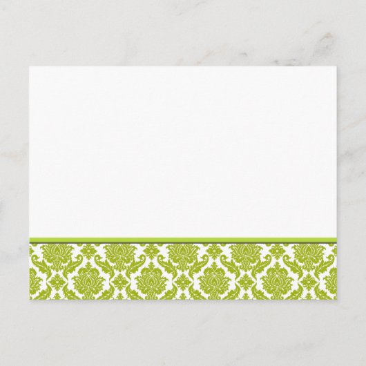 Lime Green Damask op witte bruiloft uitnodiging (Achterkant)