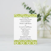 Lime Green Damask op witte bruiloft uitnodiging (Staand voorkant)