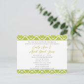 Lime Green Damask op witte bruiloft uitnodiging Briefkaart (Staand voorkant)