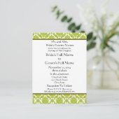 Lime Green Damask op witte bruiloft uitnodiging Briefkaart (Staand voorkant)