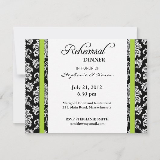 Lime Green Damask Rehearsal Dinner Kaart (Voorkant)