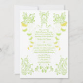 Lime Green Damask Wedding Invitation Kaart (Achterkant)
