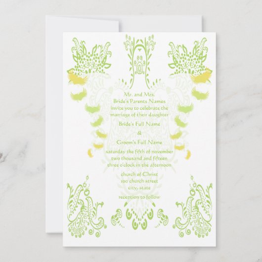 Lime Green Damask Wedding Invitation Kaart (Achterkant)