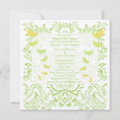 Lime Green Damask Wedding Invitation Kaart (Voorkant)