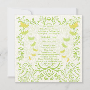 Lime Green Damask Wedding Invitation Kaart