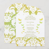 Lime Green Damask Wedding Invitation Kaart (Voorkant / Achterkant)