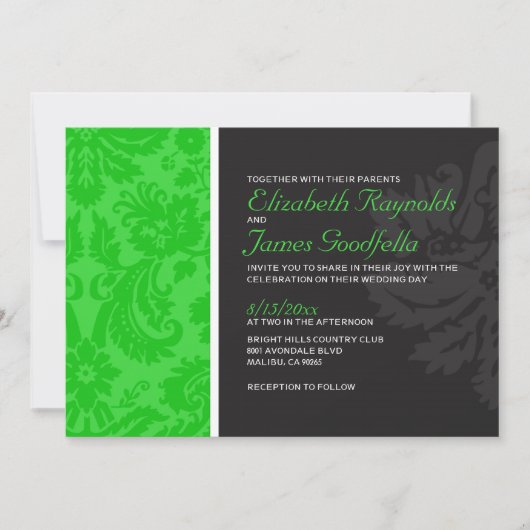 Lime Green Damask Wedding Invitations Kaart (Voorkant)