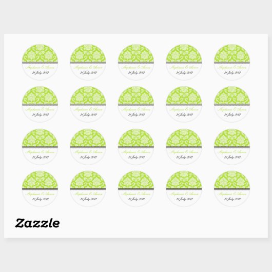 Lime Green Damask Wedding Sticker (Vel)