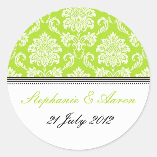 Lime Green Damask Wedding Sticker (Voorkant)