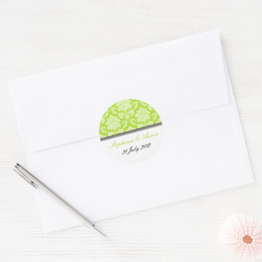 Lime Green Damask Wedding Sticker (Envelop)