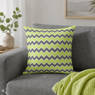 Lime Green & Dark Gray Chevron Pattern Kussen