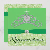 Lime Green Diamond Tiara Green Quincenera Kaart (Voorkant / Achterkant)