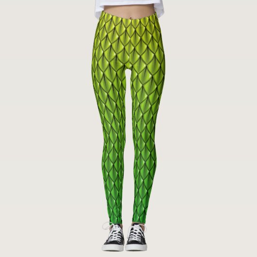 Lime Green Dragon Scale (Fade) Fantasy Leggings (Voorkant)