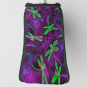 Lime Green Dragonflies op Paars Golfheadcover (Draai 90)