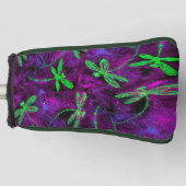 Lime Green Dragonflies op Paars Golfheadcover (Voorkant)