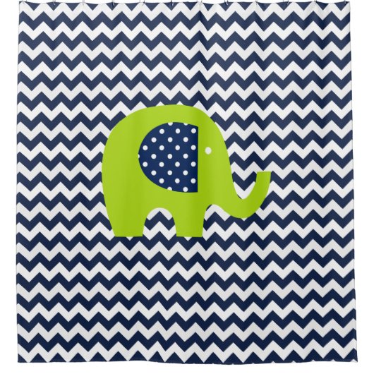 Lime Green Elephant on Navy and White Chevron Douchegordijn (Voorkant)