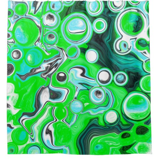 Lime Green en Aqua Blue Bubble Abstracte Art Douchegordijn (Voorkant)