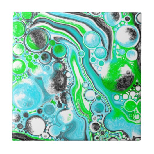 Lime Green en Aqua Blue Bubble Abstracte Art Gift Tegeltje (Voorkant)