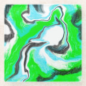 Lime Green en Aqua Blue Bubble Abstracte Art Glazen Onderzetter (Voorkant)