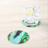 Lime Green en Aqua Blue Bubble Abstracte Art Ronde Kartonnen Onderzetter (Insitu)