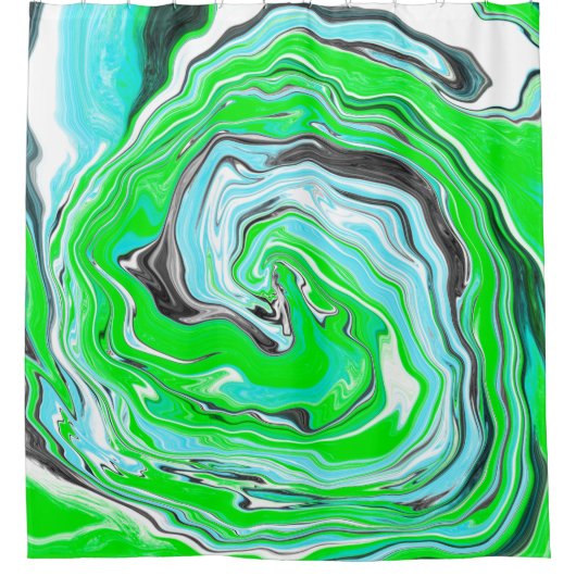 Lime Green en Aqua Blue Marble Swirls Douchegordijn (Voorkant)