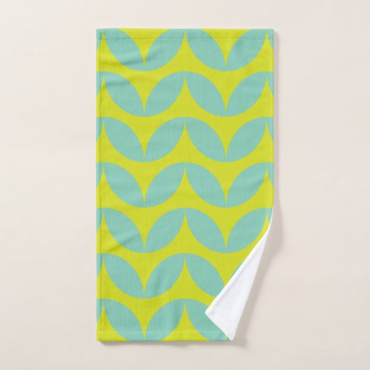 Lime Green en Aqua Blue Retro Leaf Pattern Bad Handdoek (Handdoek)