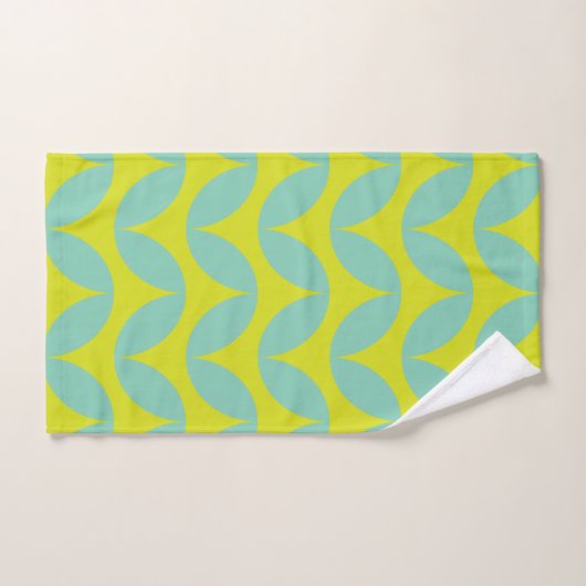 Lime Green en Aqua Blue Retro Leaf Pattern Bad Handdoek (Handdoek)