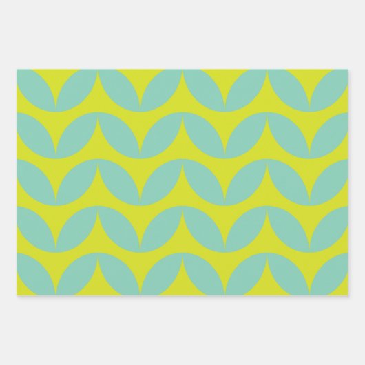 Lime Green en Aqua Blue Retro Leaf Pattern Inpakpapier Vel (Voorkant 2)