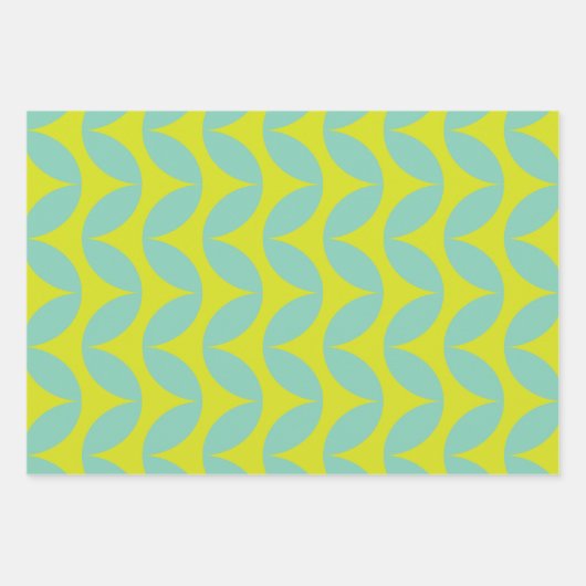 Lime Green en Aqua Blue Retro Leaf Pattern Inpakpapier Vel (Voorkant)
