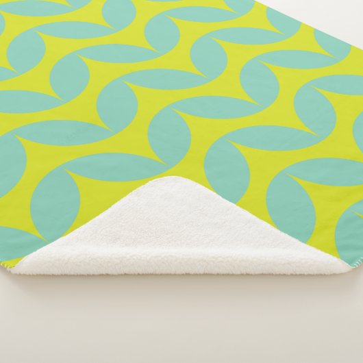 Lime Green en Aqua Blue Retro Leaf Pattern Sherpa Deken (3/4)