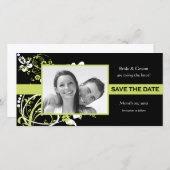 Lime Green en Black Bewaar de datum fotokaarten Save The Date (Voorkant / Achterkant)