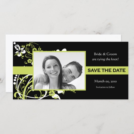 Lime Green en Black Bewaar de datum fotokaarten Save The Date (Voorkant / Achterkant)