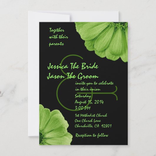 Lime Green en Black Daisies Wedding Sjabloon Kaart (Voorkant)