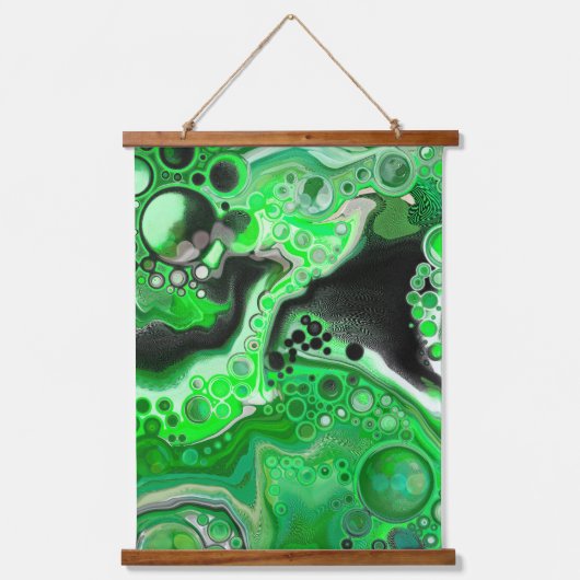 Lime Green en Black Marble Fluid Art Hangend Wandkleed (Voorkant)