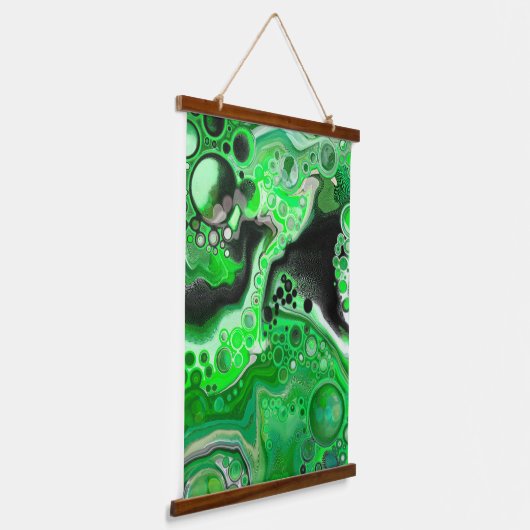 Lime Green en Black Marble Fluid Art Hangend Wandkleed (Gebogen)