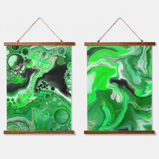 Lime Green en Black Marble Fluid Art Hangend Wandkleed (Dubbel)