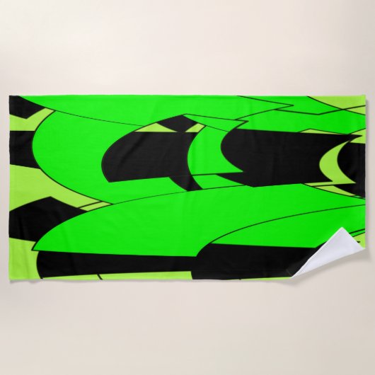 Lime Green en Black Modern Splash Strandlaken (Voorkant)