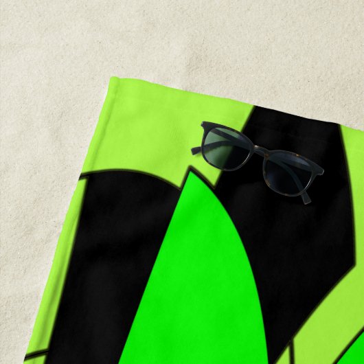 Lime Green en Black Modern Splash Strandlaken (In situ)