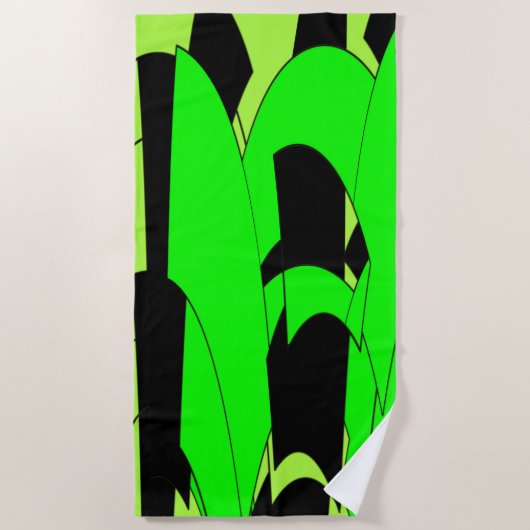 Lime Green en Black Modern Splash Strandlaken (Voorkant)