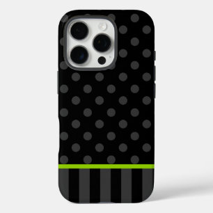 Lime Green en Black Polka Dot Stripes iPhone 16 Pro Hoesje