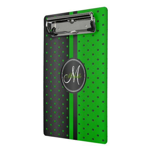 Lime Green en Black Polka Dots - Monogram Mini Klembord (Angled2)
