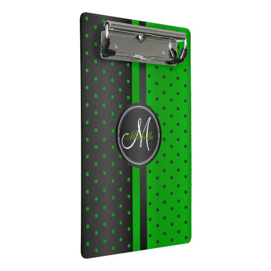 Lime Green en Black Polka Dots - Monogram Mini Klembord (Schuin)
