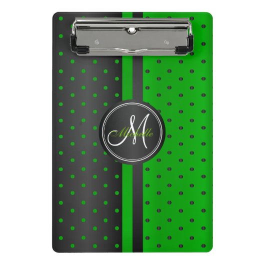 Lime Green en Black Polka Dots - Monogram Mini Klembord (Voorkant)