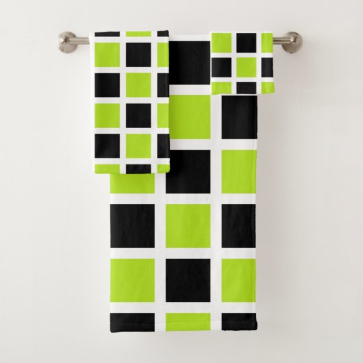 Lime Green en Black Squares White Bad Handdoek (Insitu)