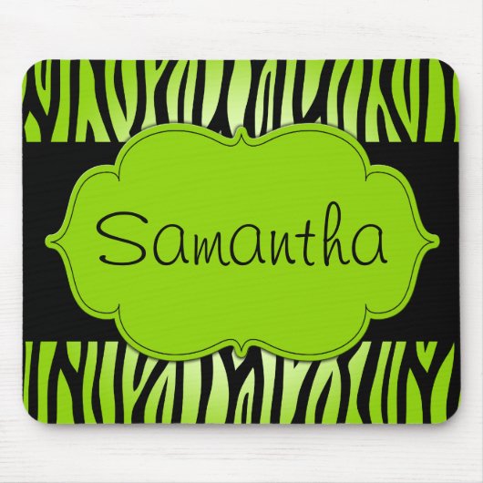 Lime Green en Black Zebra Persoonlijk Muismat (Voorkant)